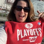 Me in front of Levi's stadium with a Playoffs towel during the NFL Playoffs in 2019