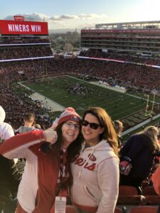 Photo of me and my sister Maureen after the 2019 Divisional Round win over the Vikings